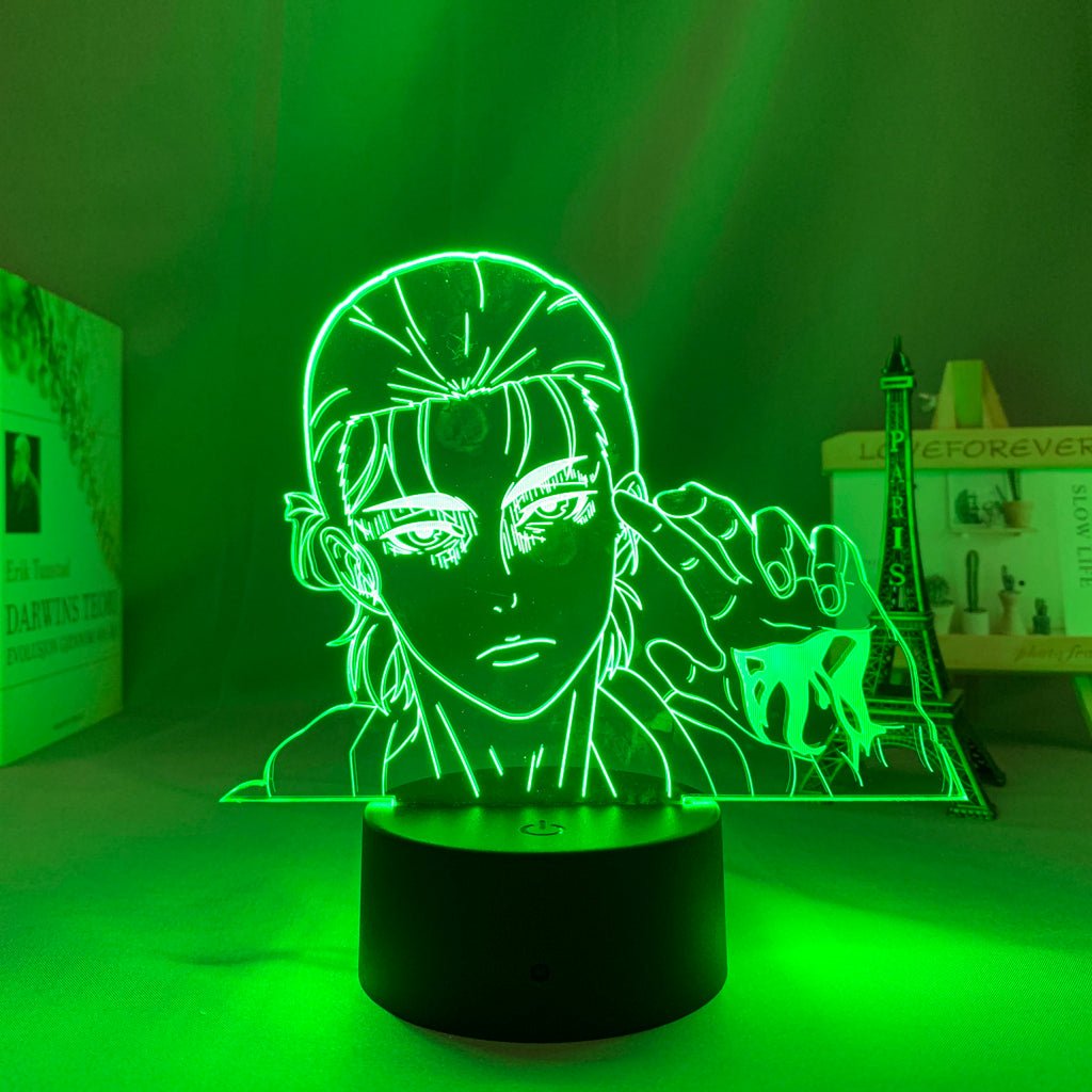 Eren Yeager LED lamp in green, dramatic action pose with a cut hand, ideal for Attack on Titan fans.