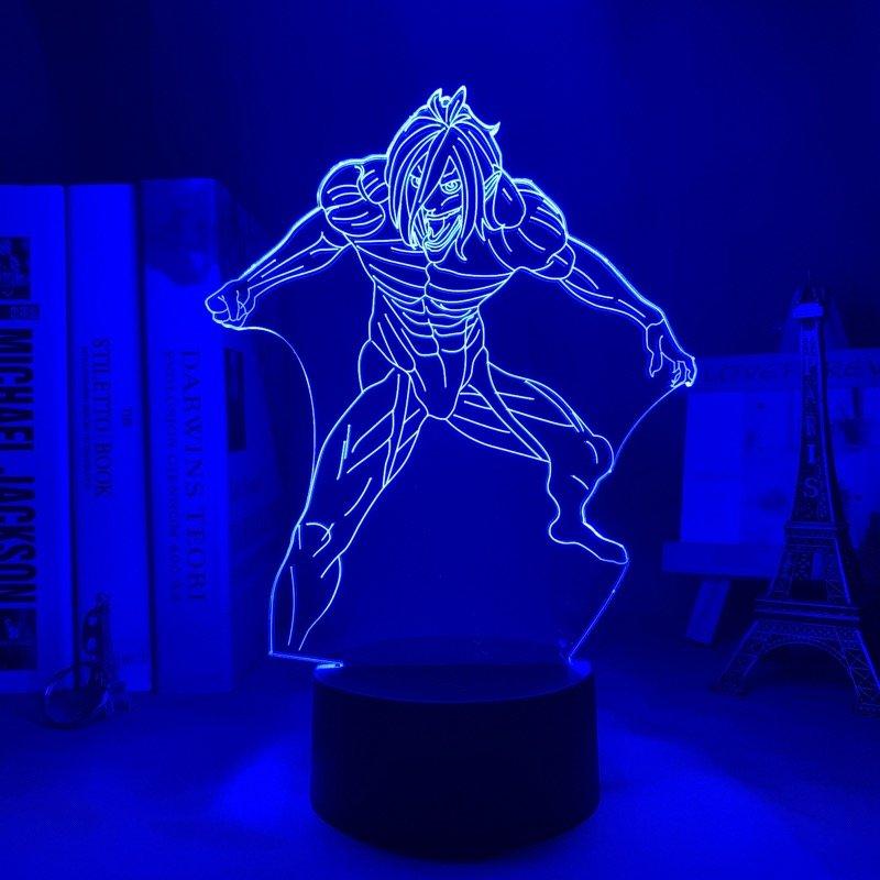 Eren Yeager Titan Attack On Titan 3D Led Lamp LED lamp in Dark Blue, fierce transformation pose as a Titan from Attack on Titan, perfect for anime fans.