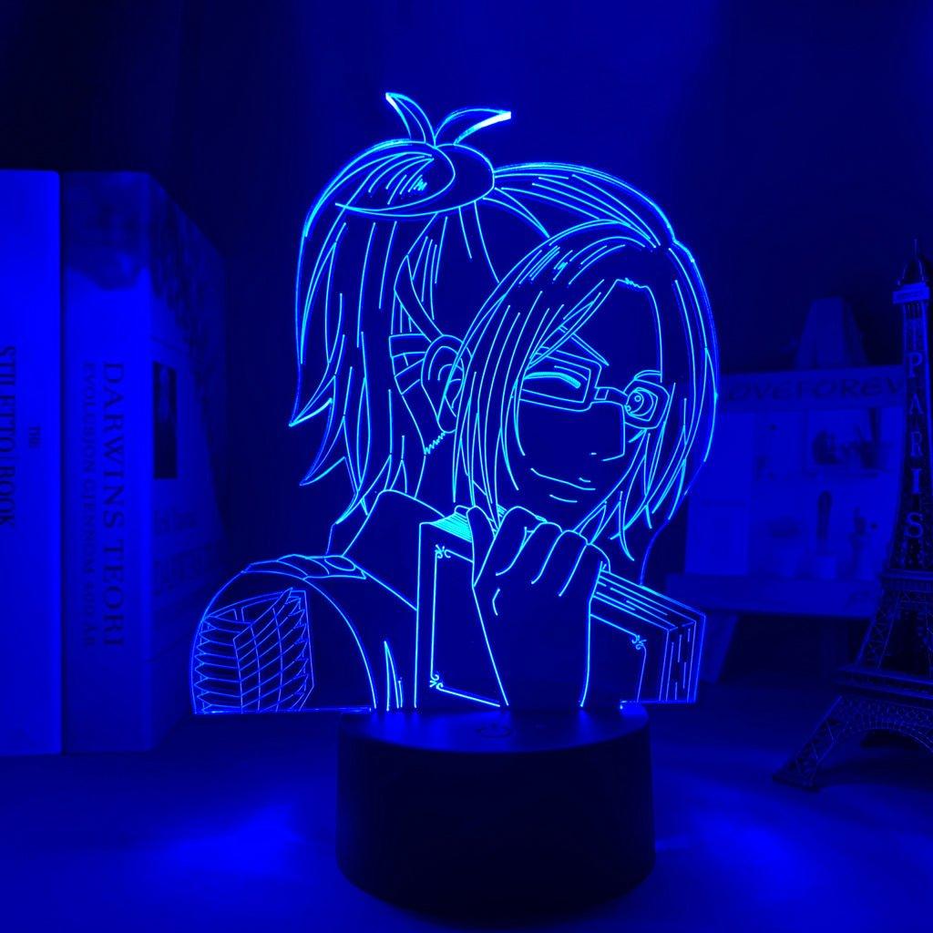 Zoe Hange Attack On Titan 3D Led Lamp LED lamp in Dark Blue, quirky and intelligent pose from Attack on Titan, perfect for anime fans.