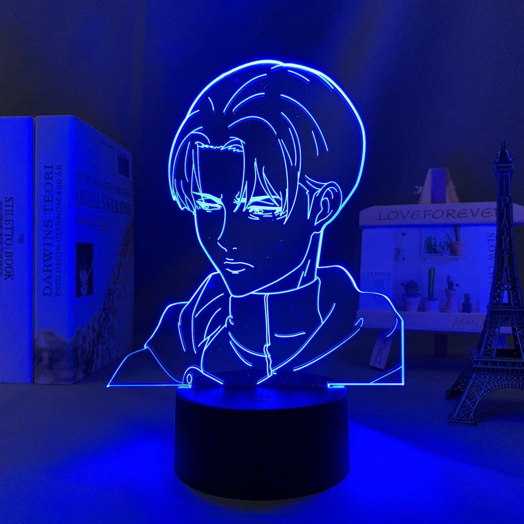 Levi Ackerman Attack On Titan 3D Led Lamp LED lamp in Dark Blue, dynamic combat pose from Attack on Titan, perfect for anime fans.