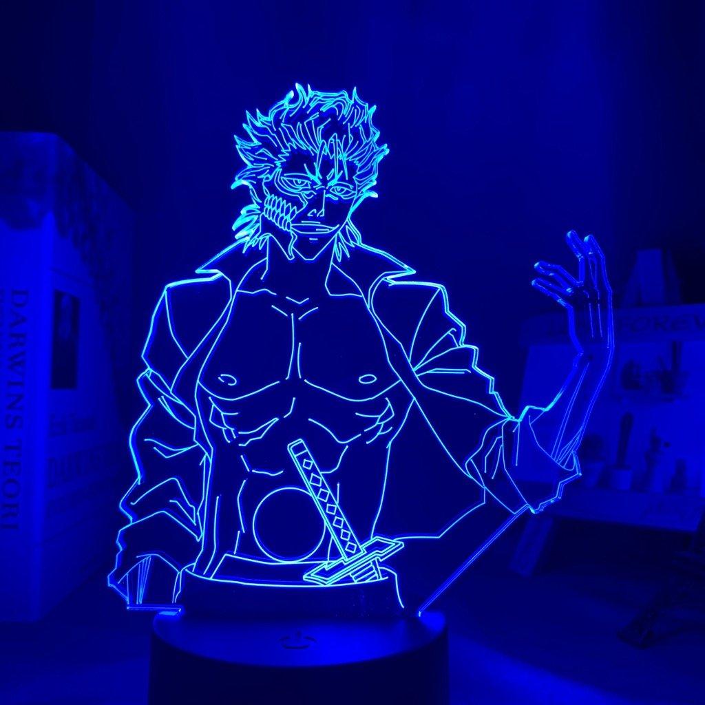 Grimmjow Jaegerjaquez Bleach 3D Led Lamp LED lamp in Dark Blue, fierce and intense expression, ready for battle from Bleach, perfect for anime fans.