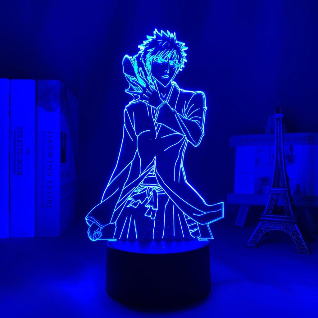 Ichigo Kurosaki Bleach 3D Led Lamp LED lamp in Dark Blue, determined and fierce pose, ready to protect his friends from Bleach, perfect for anime fans.