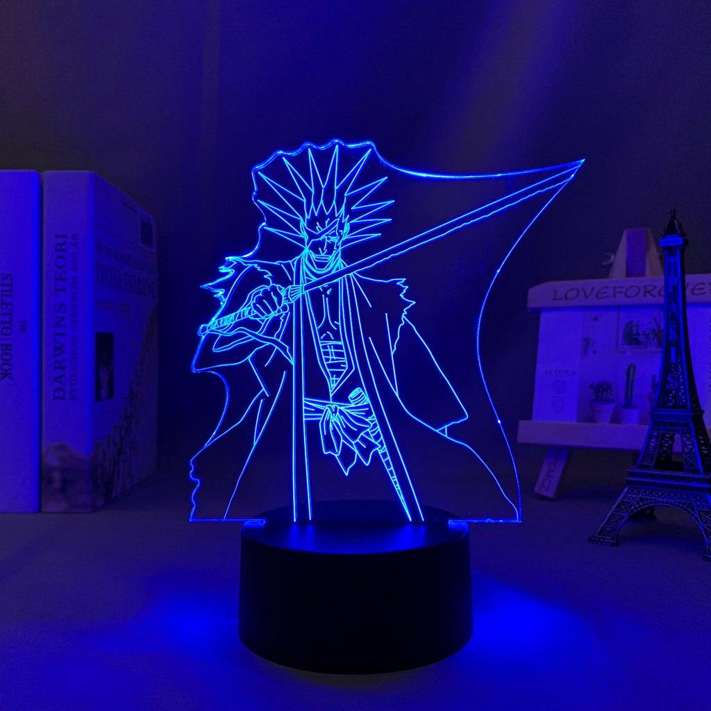 Kenpachi Zaraki Bleach 3D Led Lamp LED lamp in Dark Blue, wild and powerful combat stance, exuding dominance from Bleach, perfect for anime fans.