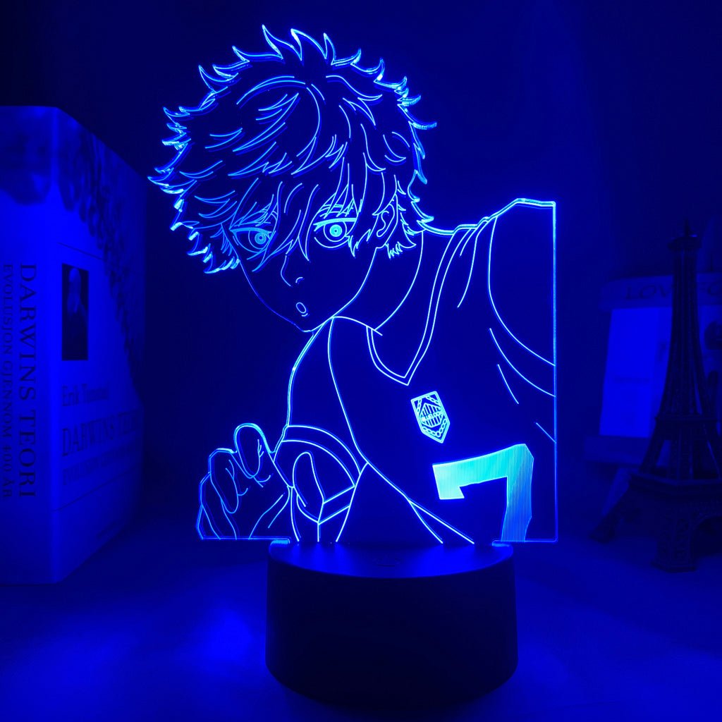 Nagi Seishiro Bleach 3D Led Lamp LED lamp in Dark Blue, cool and collected, with a sharp focus on his soccer skills from Blue Lock, perfect for anime fans.