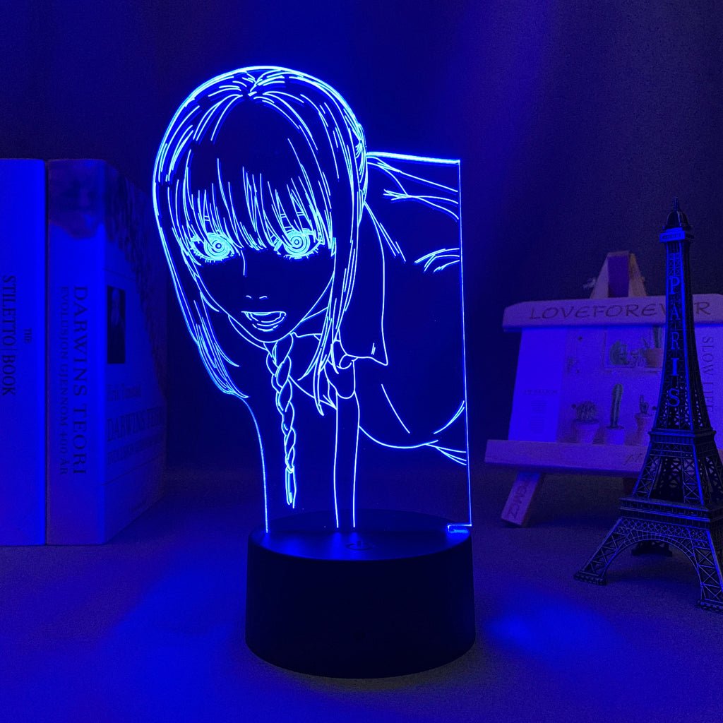 Makima Stare Chainsaw Man 3D LED Lamp in Dark Blue, intense and captivating, showcasing her calculated and commanding presence from Chainsaw Man, perfect for anime fans.