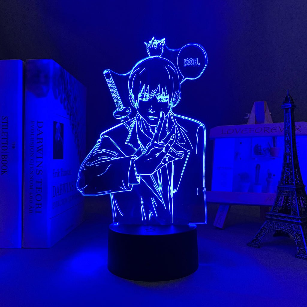 Aki Hayakawa Chainsaw Man LED lamp in Dark Blue, serious and focused, determined to fight for justice from Chainsaw Man, perfect for anime fans.