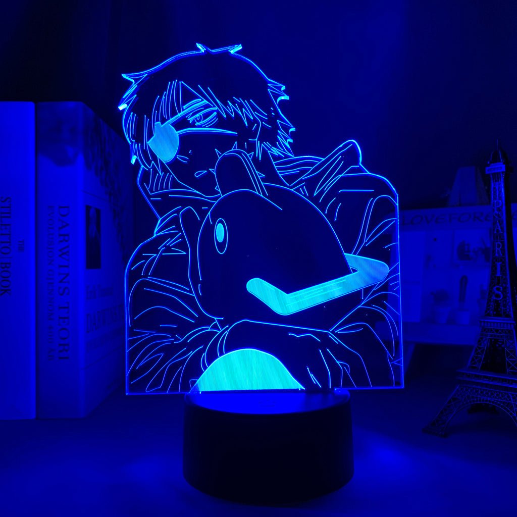 Denji Pochita Chainsaw Man LED lamp in Dark Blue, fierce and relentless, embracing his chainsaw transformation from Chainsaw Man, perfect for anime fans.