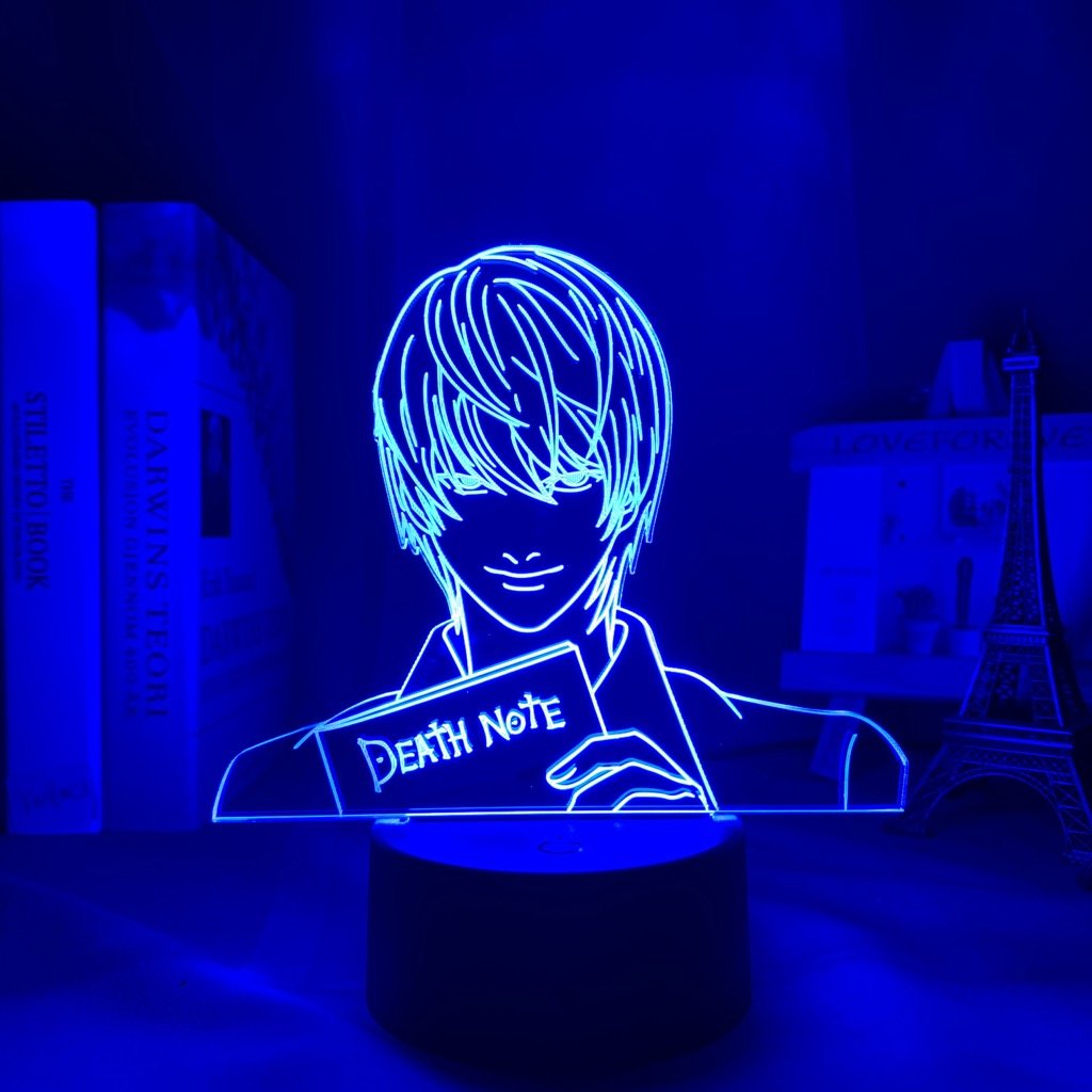 Light Yagami LED lamp in Dark Blue, dynamic and intense pose from Death Note, perfect for anime fans.