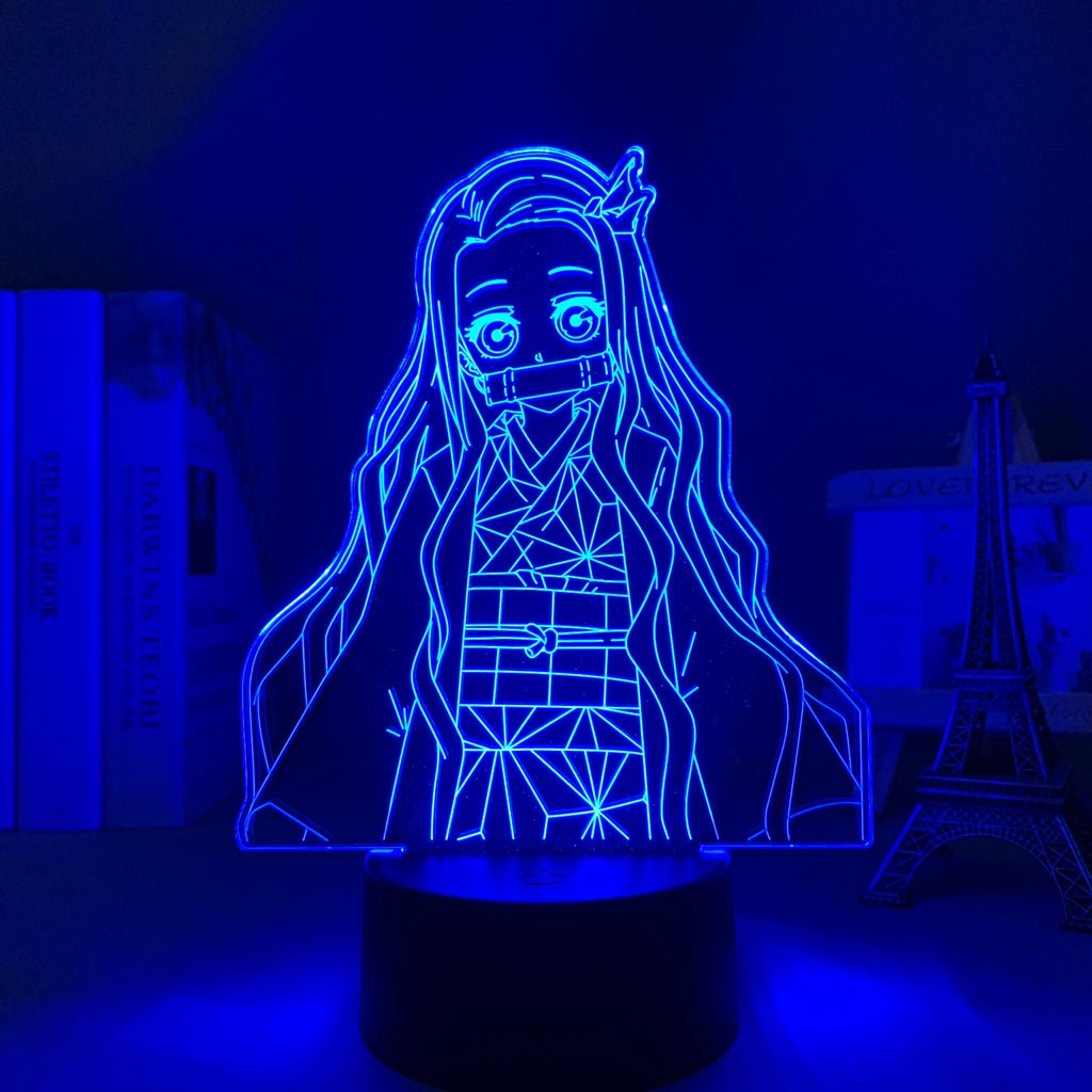 Nezuko Kamado Cute LED lamp in Dark Blue, dynamic and fierce pose from Demon Slayer, perfect for anime fans.
