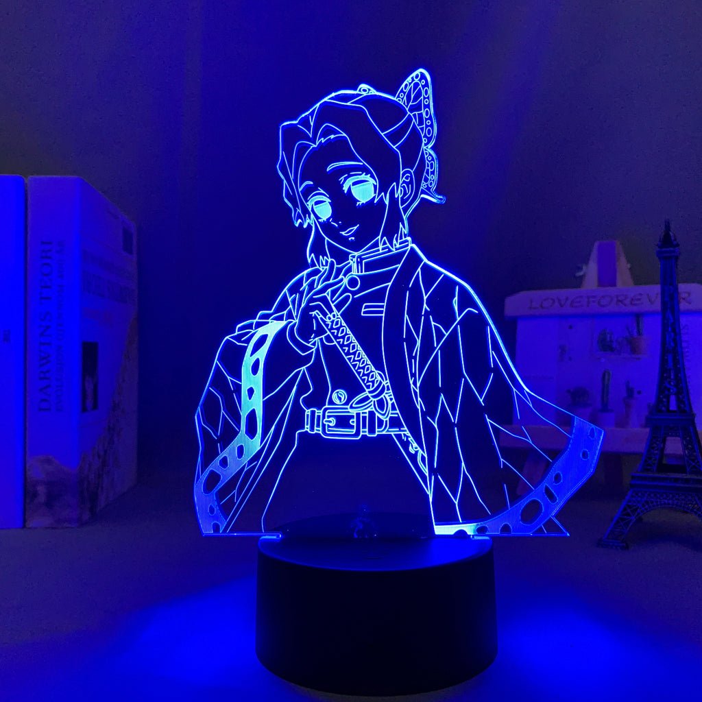 Shinobu Kocho LED lamp in Dark Blue, dynamic and fierce pose from Demon Slayer, perfect for anime fans.