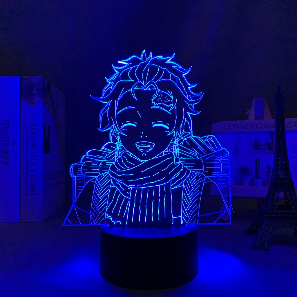 Tanjiro Kamado LED lamp in Dark Blue, dynamic and fierce pose from Demon Slayer, perfect for anime fans.