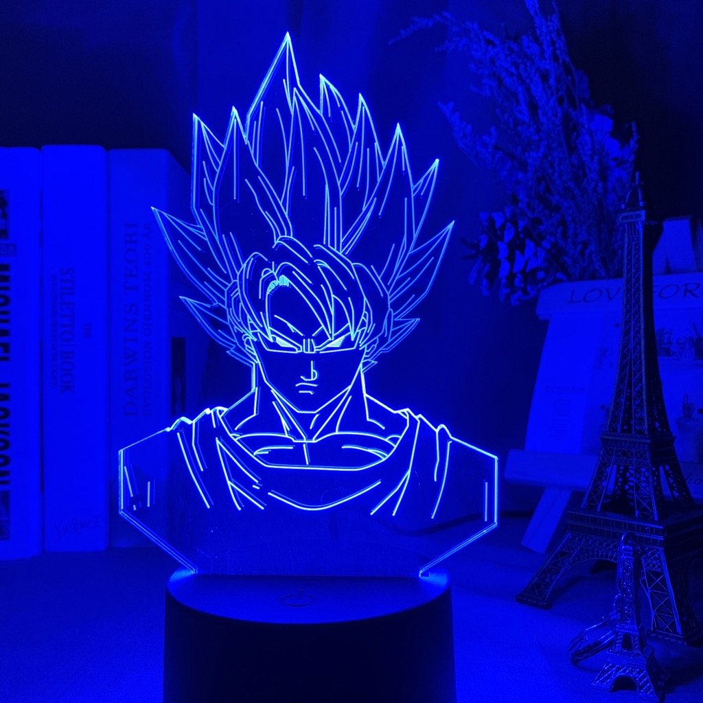 Goku LED lamp in Dark Blue, determined and confident, representing his endless drive to improve from Dragon Ball Z, perfect for anime fans.