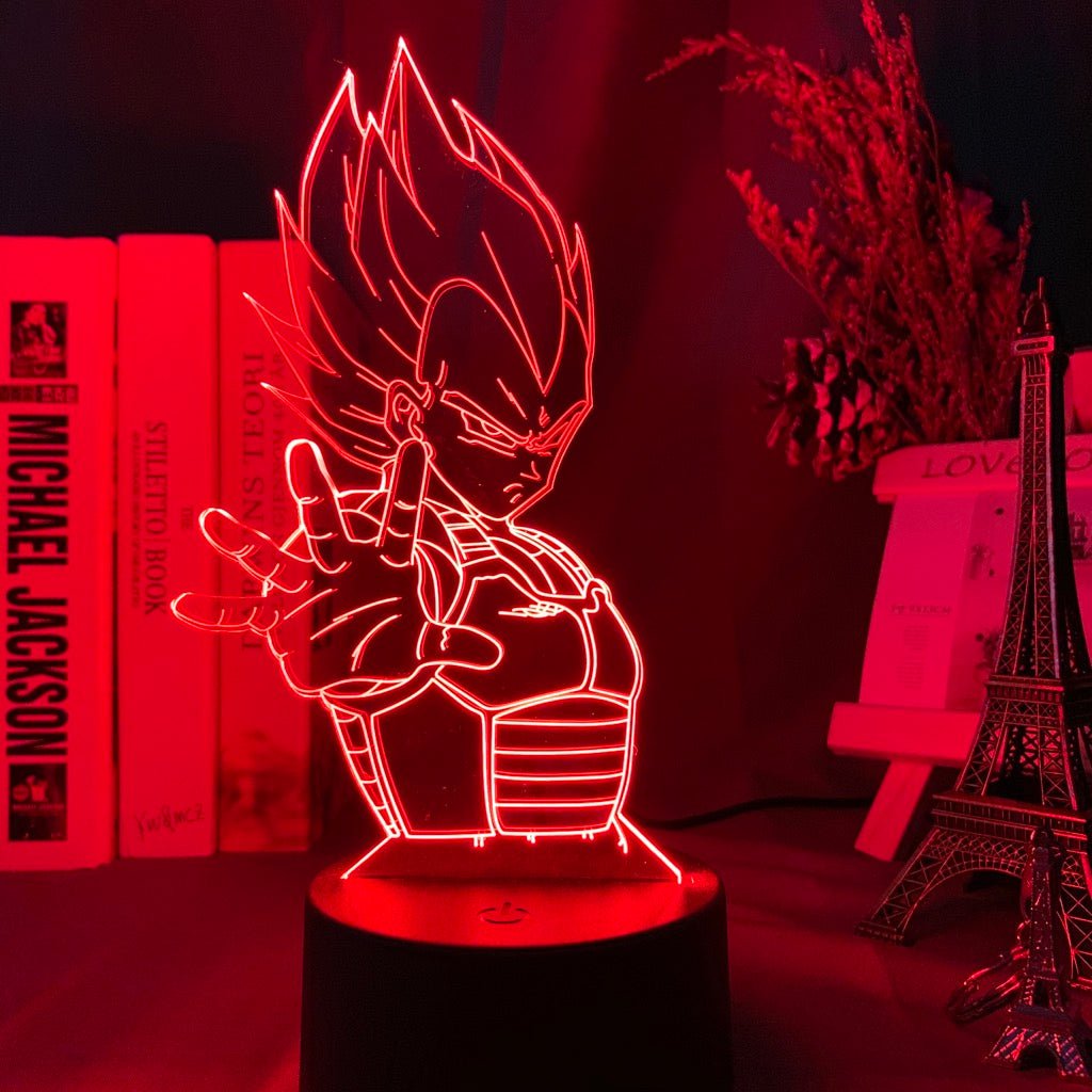 Vegeta LED lamp in Light Blue, intense and proud, showcasing his warrior spirit and pride from Dragon Ball Z, perfect for anime fans.