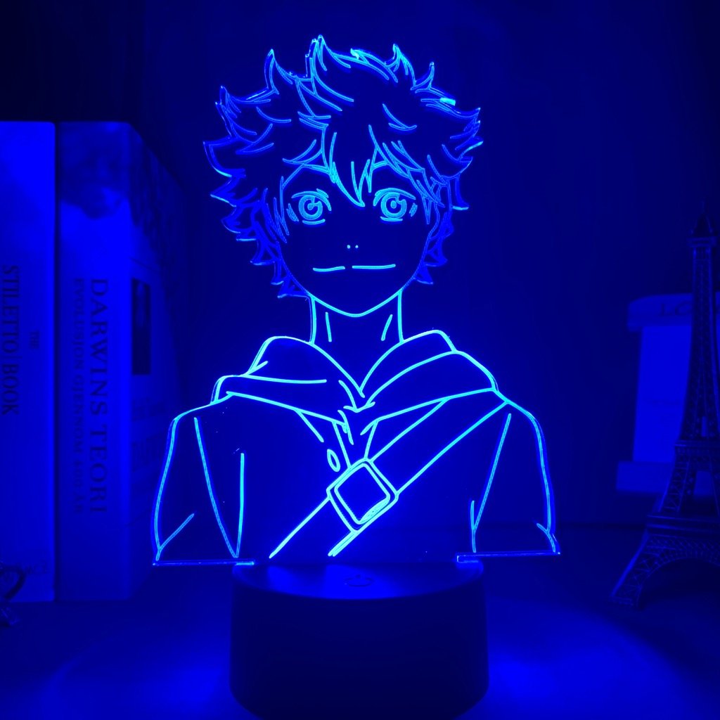 Hinata Shoyo LED lamp in Dark Blue, dynamic and intense pose from Haikyuu, perfect for anime fans.