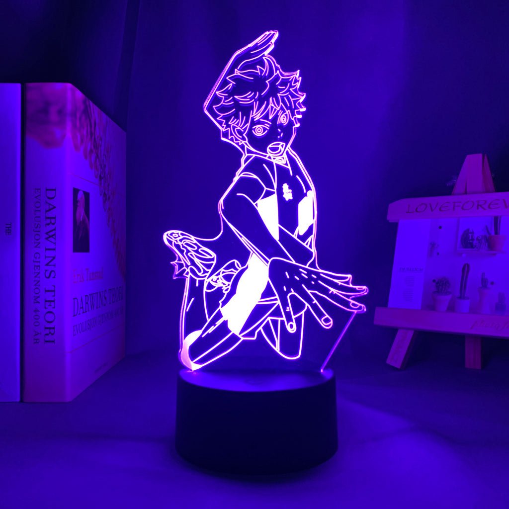 Hinata Shoyo LED lamp in Purple, dynamic and intense pose from Haikyuu, perfect for anime fans.