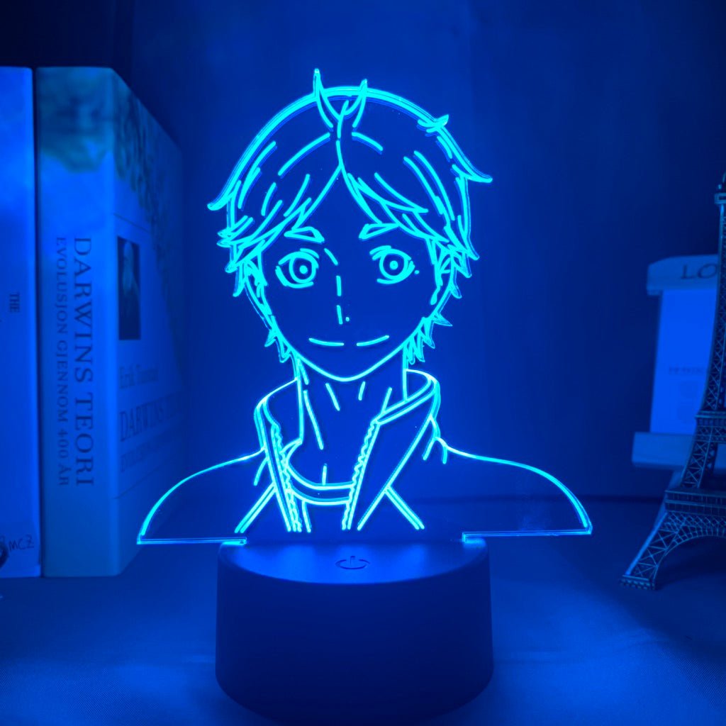 Sugawara Koshi LED lamp in Light Blue, dynamic and intense pose from Haikyuu, perfect for anime fans.