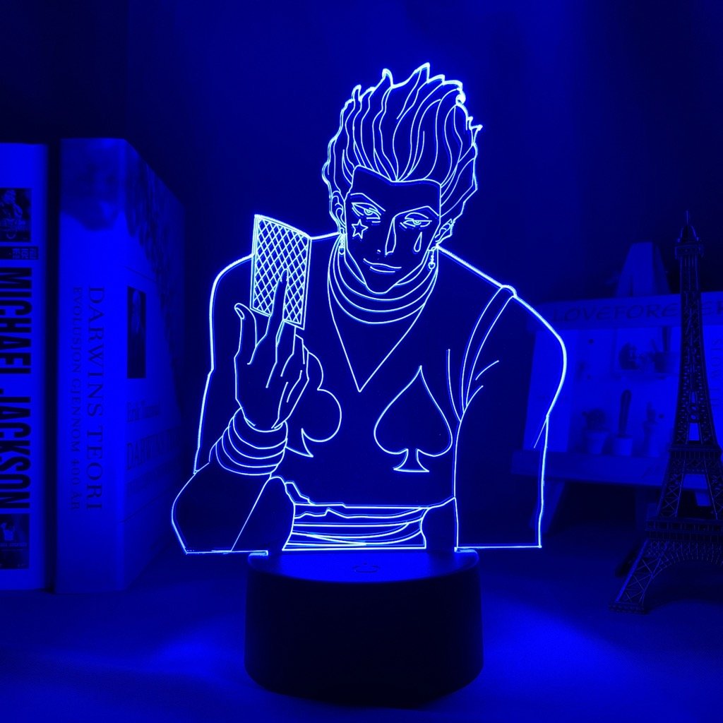 Hisoka LED lamp in Dark Blue, playful and mysterious, representing his chaotic and unpredictable nature from Hunter x Hunter, perfect for anime fans.