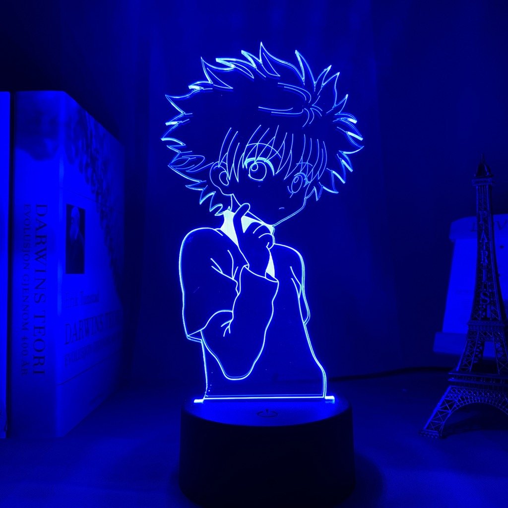 Killua Zoldyck LED lamp in Dark Blue, dynamic and intense pose from Hunter x Hunter, perfect for anime fans.