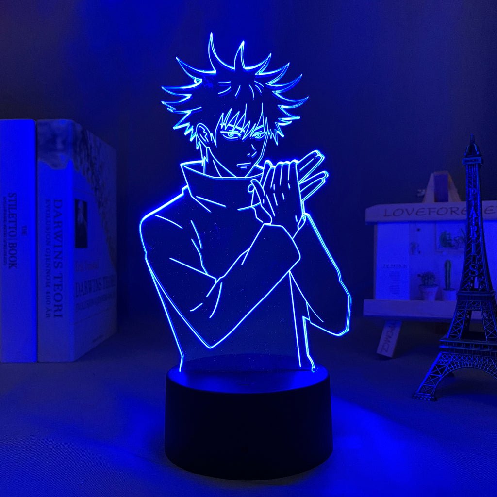 Megumi Fushiguro Jujutsu Kaisen 3D LED Lamp in Dark Blue, showcasing the character in a dynamic pose from Jujutsu Kaisen, perfect for anime fans.