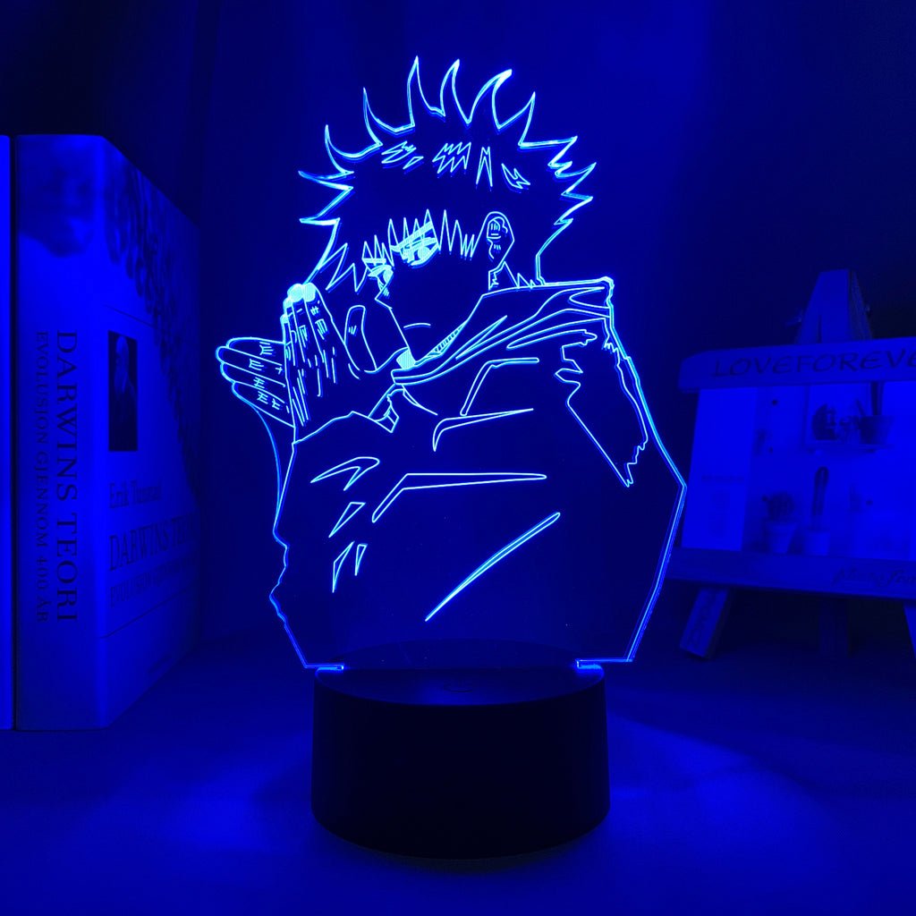 Megumi Fushiguro Jujutsu Kaisen 3D LED Lamp in dark blue, highlighting the character's quiet intensity, a must-have for fans of Jujutsu Kaisen.
