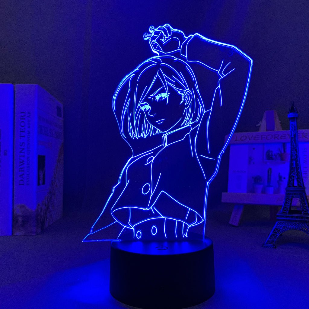 Kugisaki Nobara Jujutsu Kaisen 3D LED Lamp in Dark Blue, showcasing the character in a dynamic pose from Jujutsu Kaisen, perfect for anime fans.