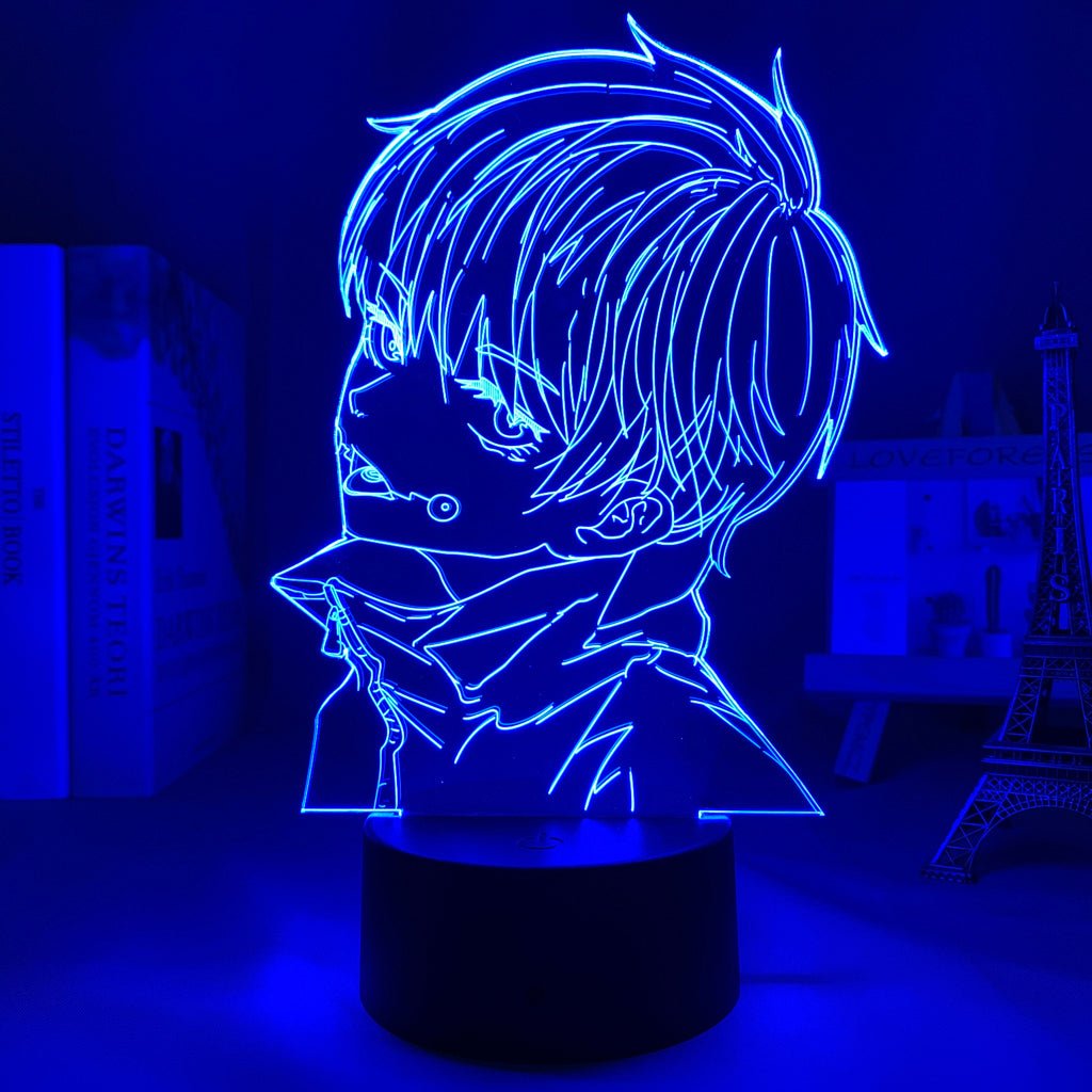 Toge Inumaki Jujutsu Kaisen 3D LED Lamp in Dark Blue, showcasing the character in a dynamic pose from Jujutsu Kaisen, perfect for anime fans.