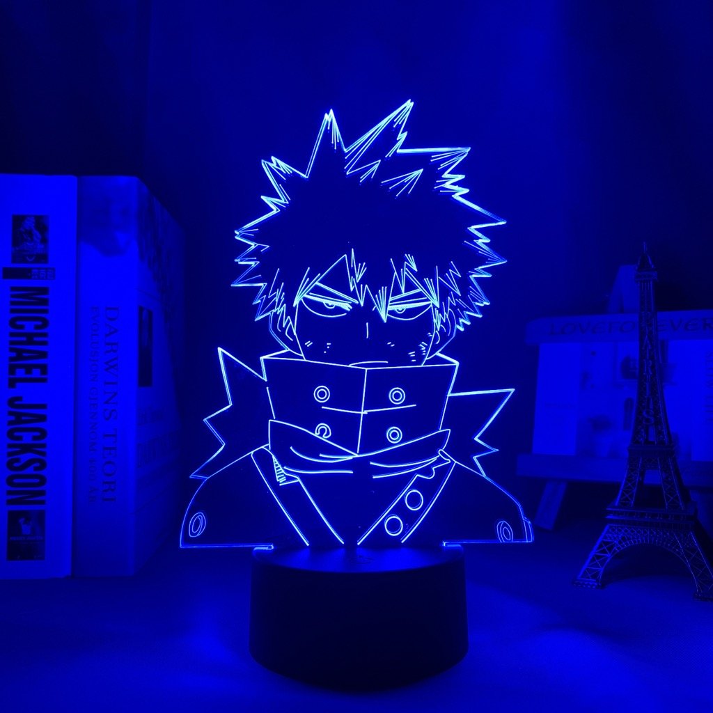 Katsuki Bakugo My Hero Academia 3D Led Lamp LED lamp in Dark Blue, dynamic and intense pose from My Hero Academia, perfect for anime fans.