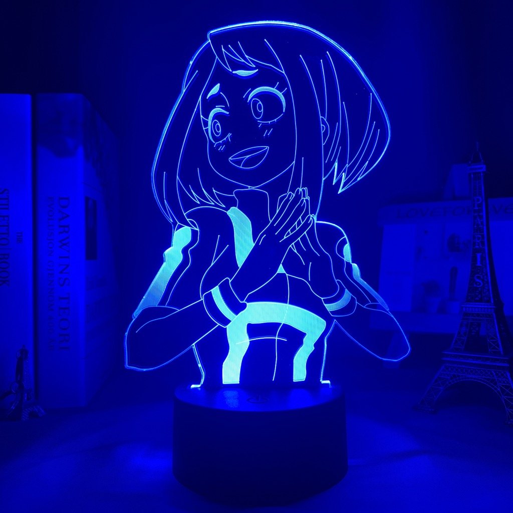 Ochaco Uraraka My Hero Academia 3D Led Lamp LED lamp in Dark Blue, dynamic and intense pose from My Hero Academia, perfect for anime fans.