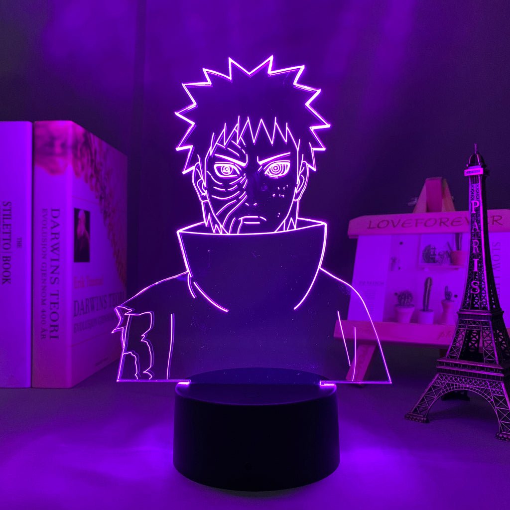 Obito Uchiha LED lamp in Purple, dynamic and intense pose from Naruto, perfect for anime fans.