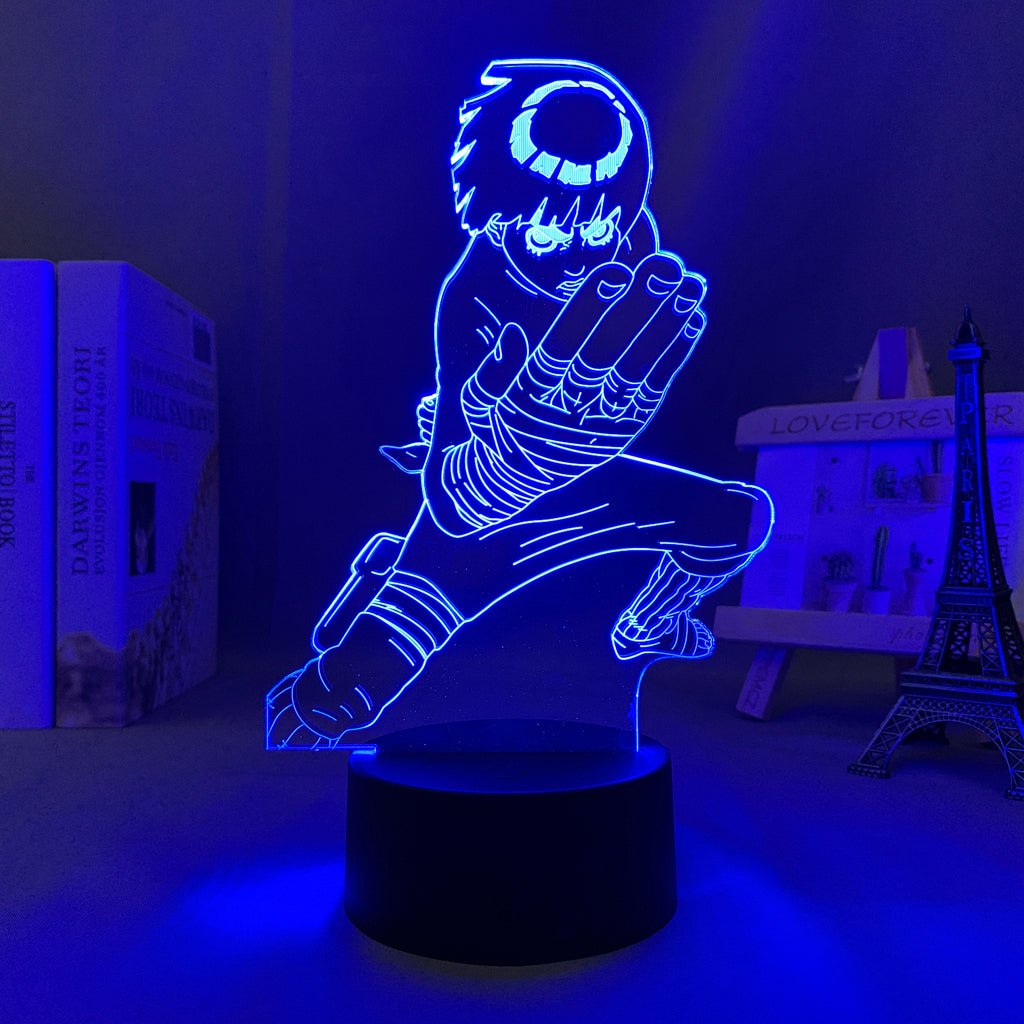 Rock Lee LED lamp in Dark Blue, dynamic and intense pose from Naruto, perfect for anime fans.