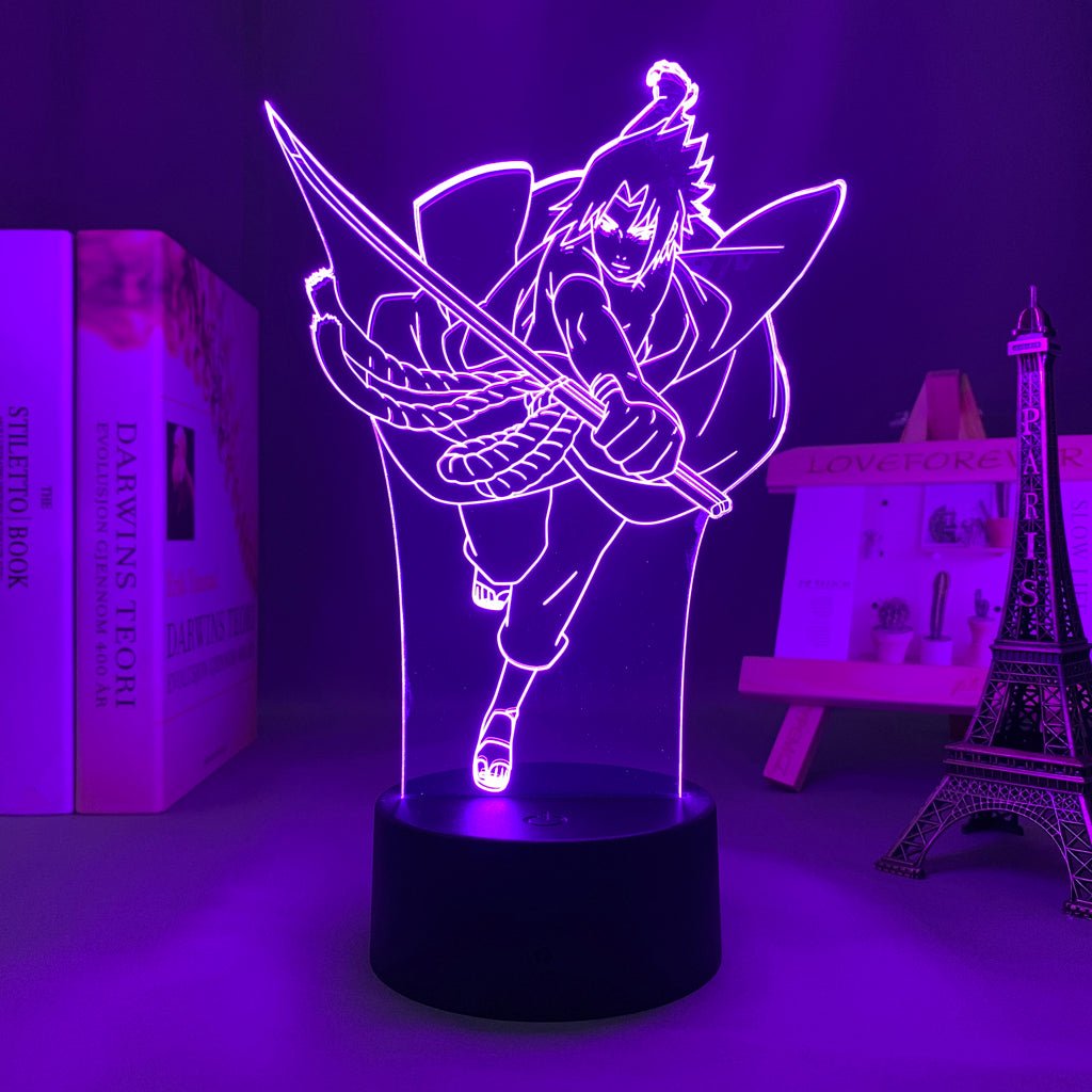Sasuke Uchiha Naruto LED lamp in Purple, stoic and powerful, showcasing his serious demeanor and mastery over his ninja skills, perfect for anime fans.