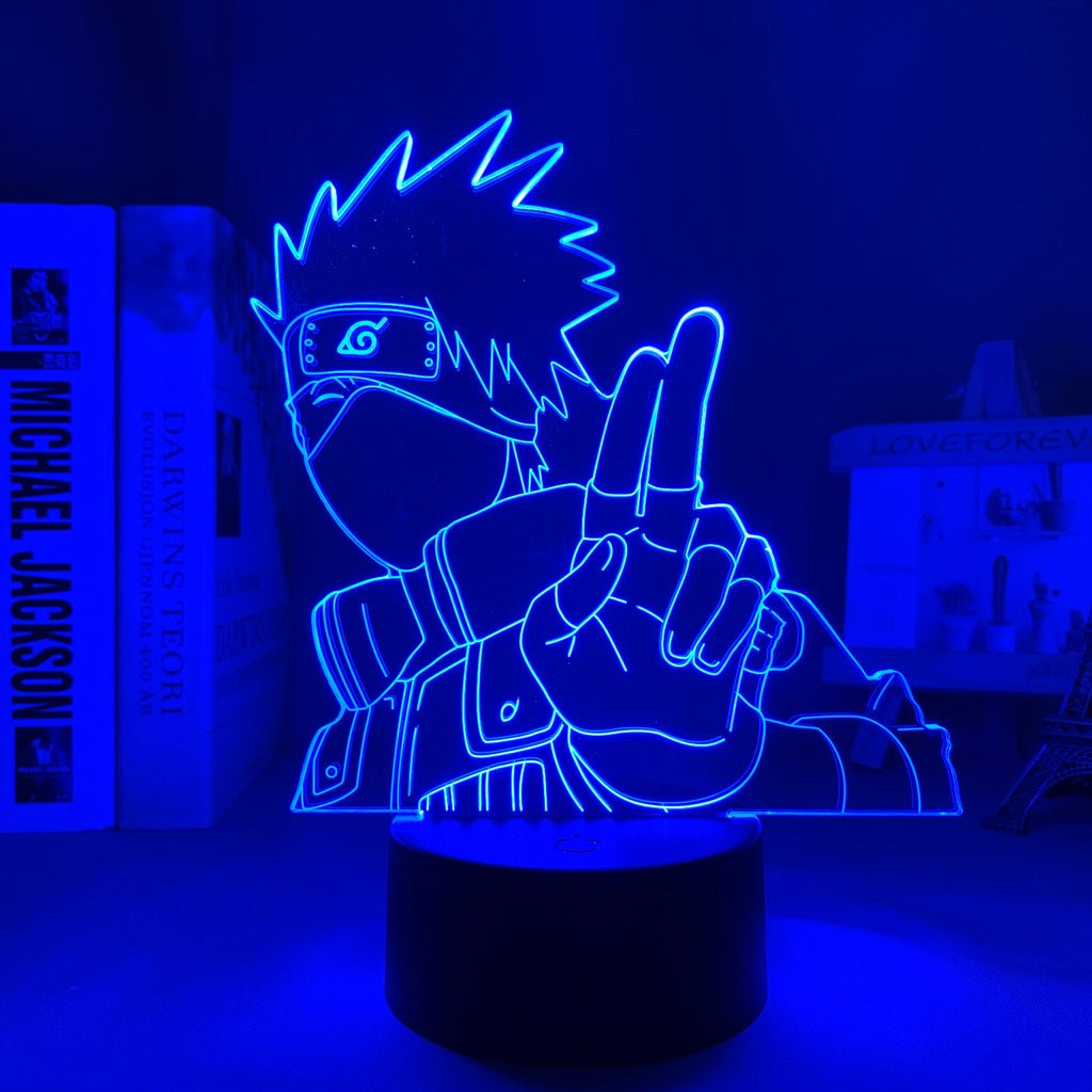 Kakashi Hatake LED lamp in Dark Blue, dynamic and intense pose from Naruto, perfect for anime fans.