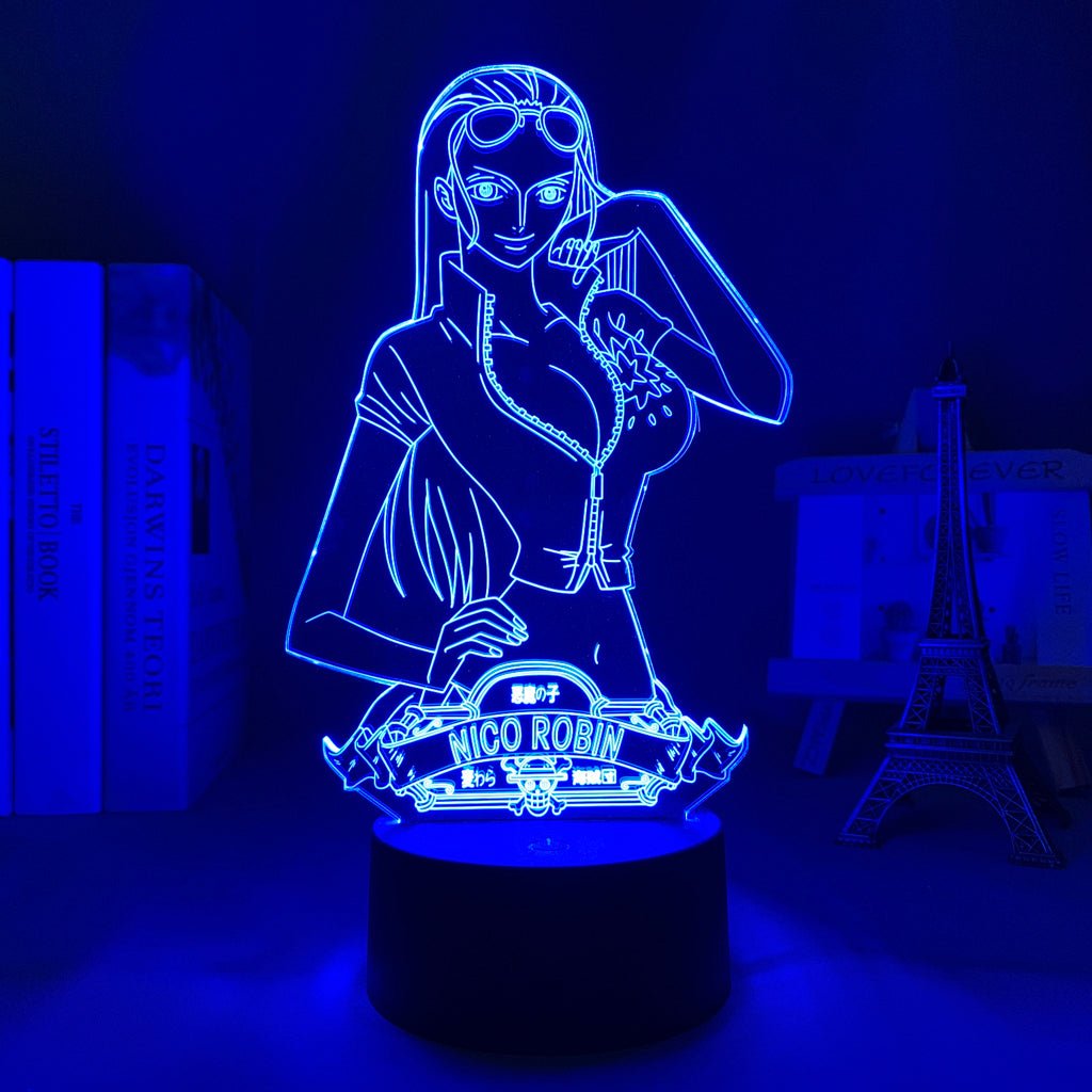 Nico Robin LED lamp in Dark Blue, dynamic and intense pose from One Piece, perfect for anime fans.