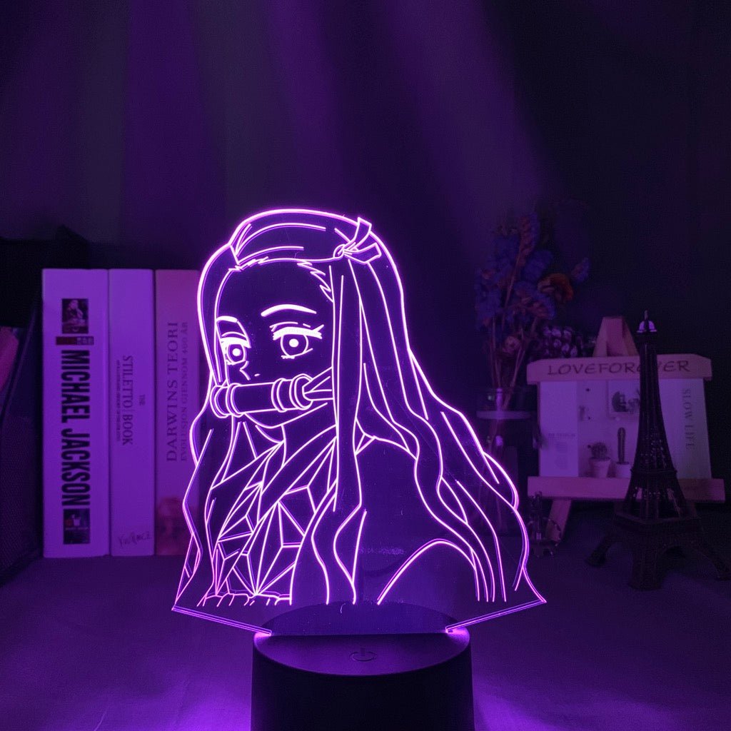 Nezuko Kamado LED lamp in Purple, dynamic and fierce pose from Demon Slayer, perfect for anime fans.
