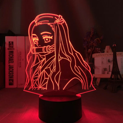 Nezuko Kamado LED lamp in Red, dynamic and fierce pose from Demon Slayer, perfect for anime fans.
