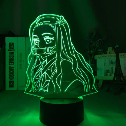 Nezuko Kamado LED lamp in Green, dynamic and fierce pose from Demon Slayer, perfect for anime fans.