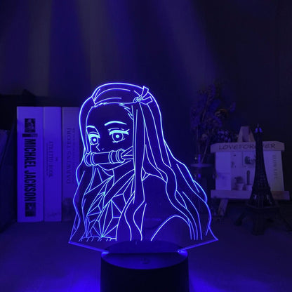 Nezuko Kamado LED lamp in Dark Blue, dynamic and fierce pose from Demon Slayer, perfect for anime fans.