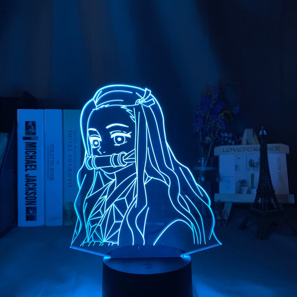 Nezuko Kamado LED lamp in Light Blue, dynamic and fierce pose from Demon Slayer, perfect for anime fans.