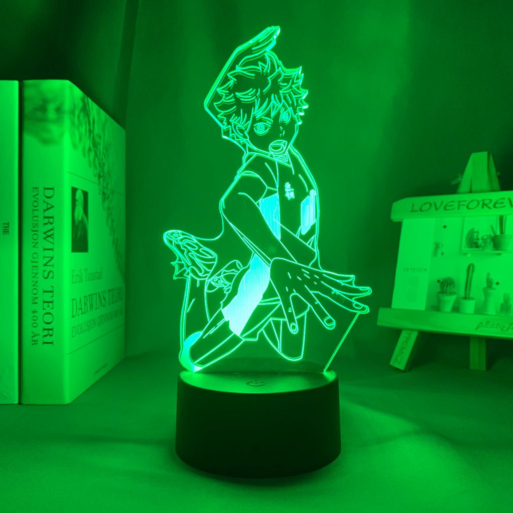 Hinata Shoyo LED lamp in Green, dynamic and intense pose from Haikyuu, perfect for anime fans.