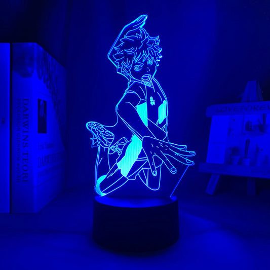Hinata Shoyo LED lamp in Dark Blue, dynamic and intense pose from Haikyuu, perfect for anime fans.