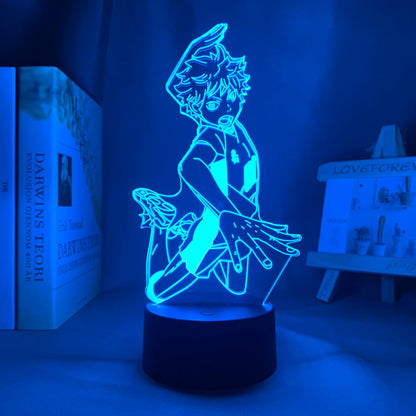 Hinata Shoyo LED lamp in Light Blue, dynamic and intense pose from Haikyuu, perfect for anime fans.