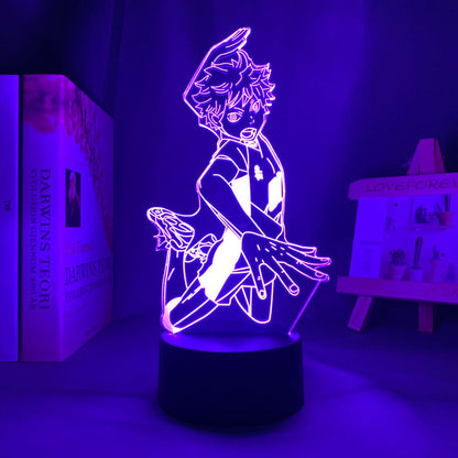 Hinata Shoyo LED lamp in Purple, dynamic and intense pose from Haikyuu, perfect for anime fans.