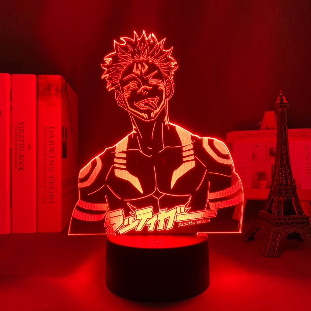 Sukuna JJK Jujutsu Kaisen 3D LED Lamp in Red, showcasing the character in a dynamic pose from Jujutsu Kaisen, perfect for anime fans.