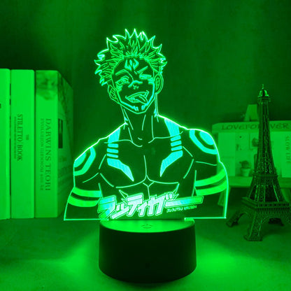 Sukuna JJK Jujutsu Kaisen 3D LED Lamp in Green, showcasing the character in a dynamic pose from Jujutsu Kaisen, perfect for anime fans.