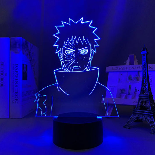Obito Uchiha LED lamp in Dark Blue, dynamic and intense pose from Naruto, perfect for anime fans.