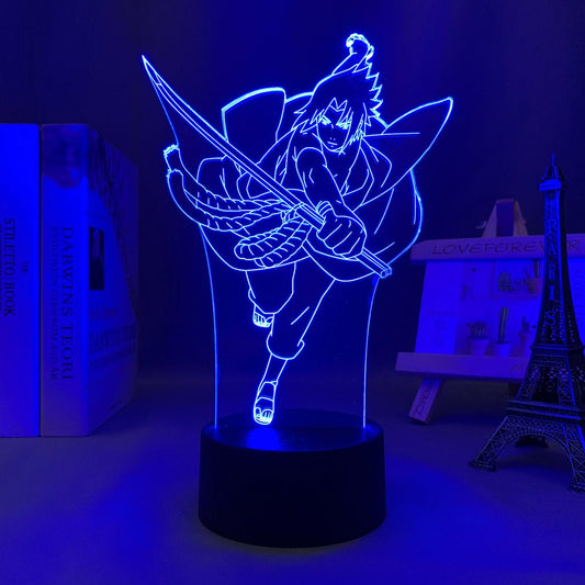 Sasuke Uchiha Naruto LED lamp in Dark Blue, stoic and powerful, showcasing his serious demeanor and mastery over his ninja skills, perfect for anime fans.